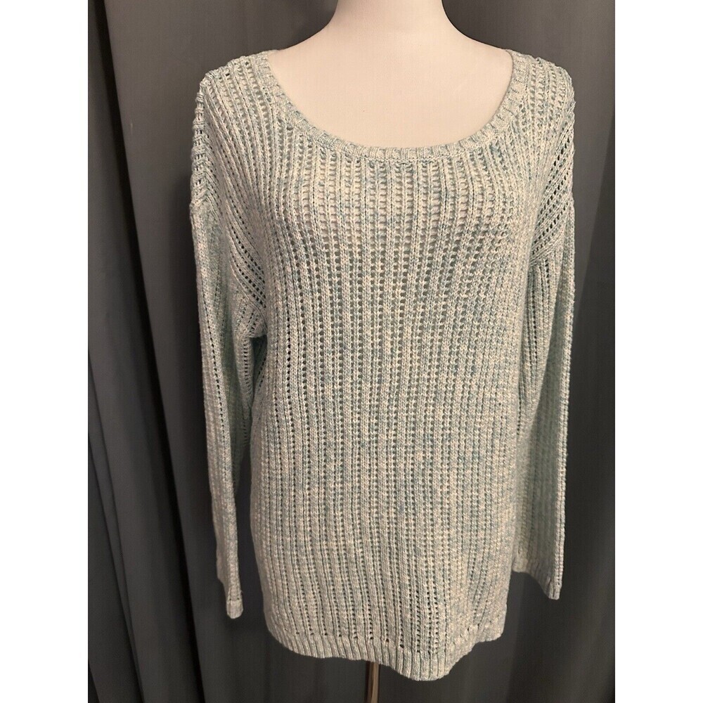 Talbots  Size L Seafoam Blue Green Open Knit Chunky Sweater Pullover Top